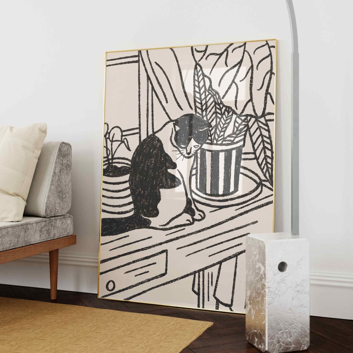 Retro Cat Line Art Print, Matisse-Inspired Poster - Image 3
