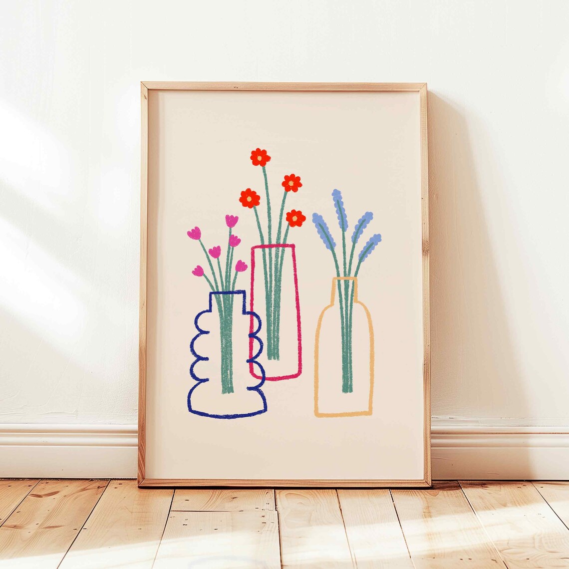 Flower Vase Abstract Floral Poster, Retro Pastel Decor