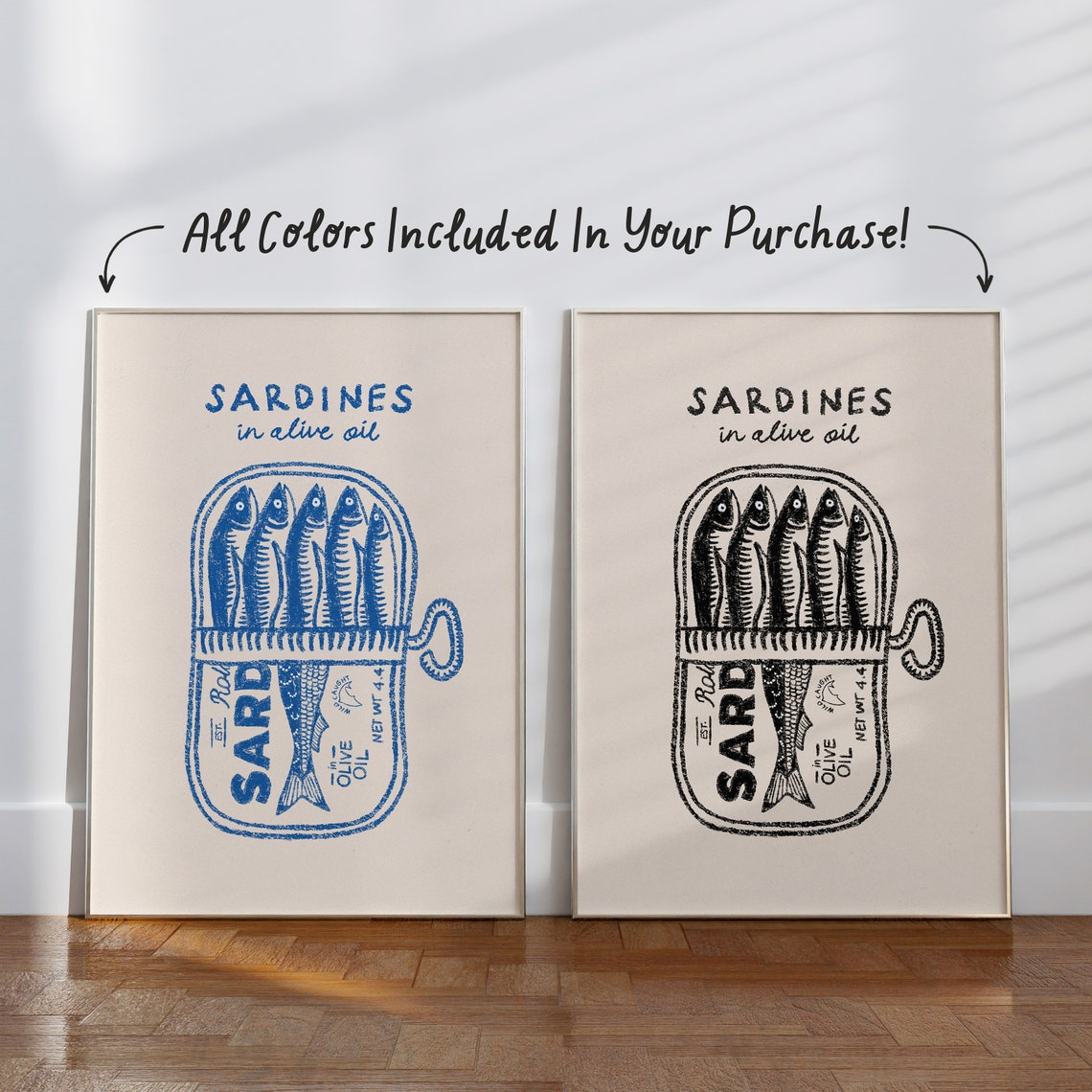 Sardines in Olive Oil Tin Hand Drawn Retro Seafood Kitchen Poster - Image 2