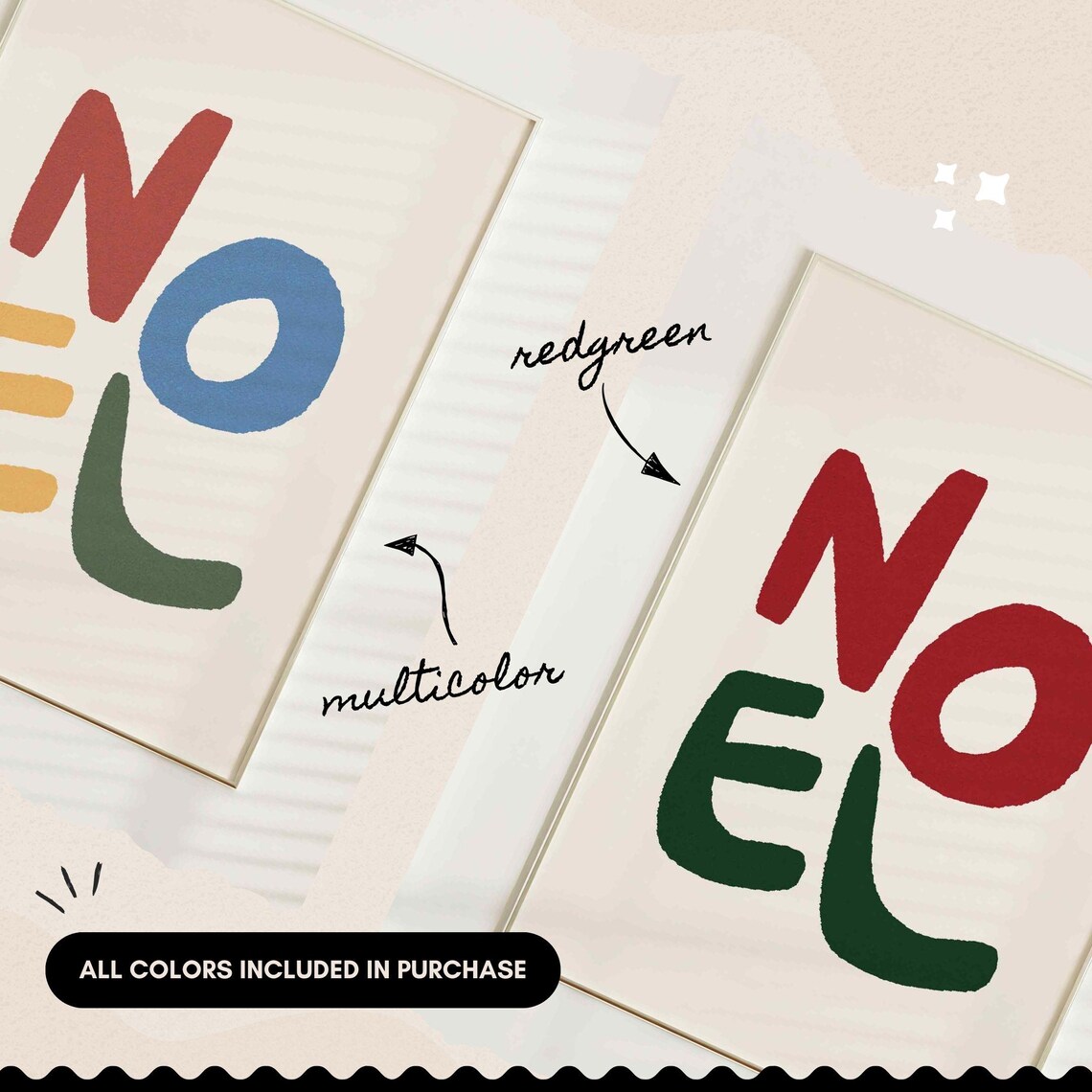 Noel Colorful Block Letter Christmas Typography Holiday Wall Poster - Image 2