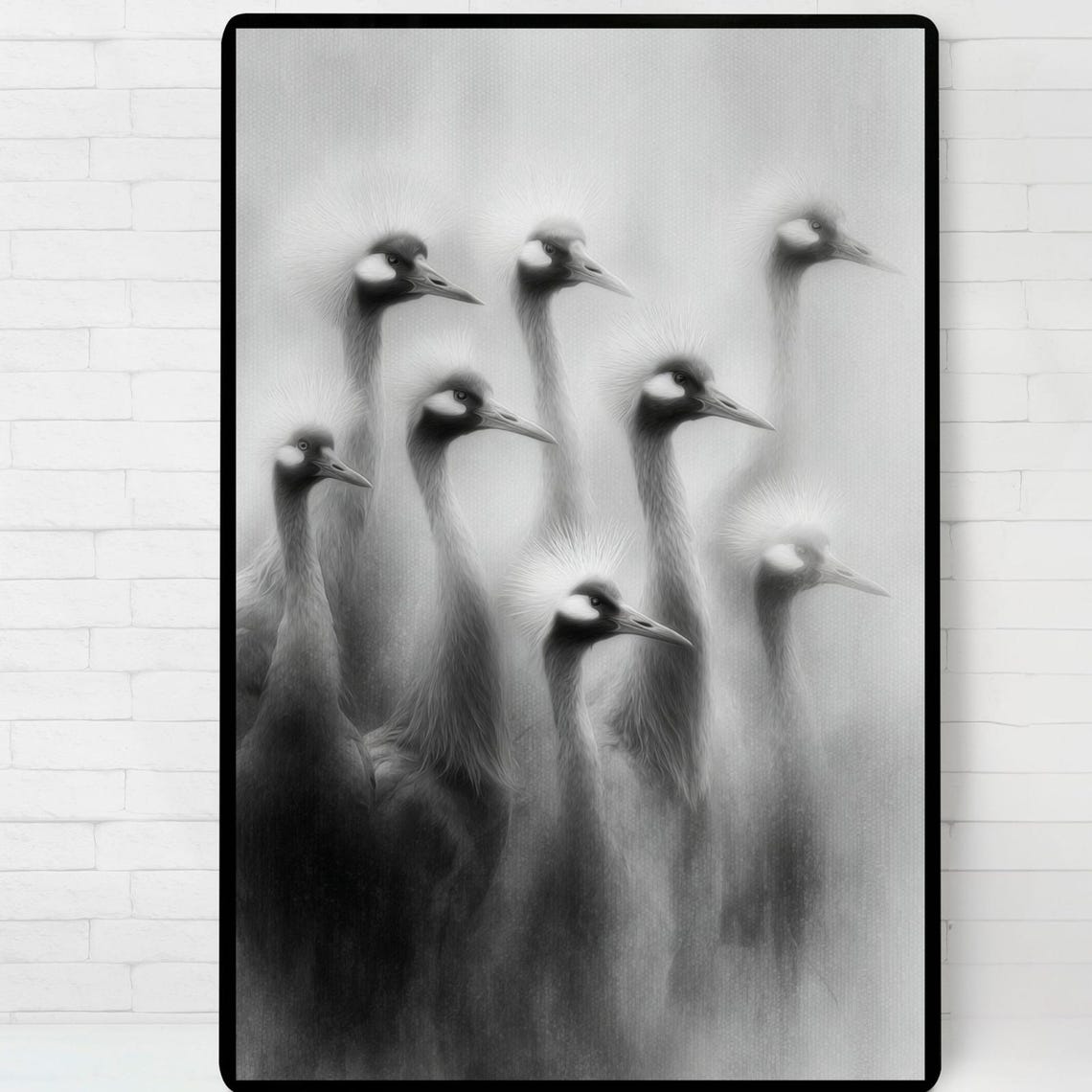 Cranes In The Mist Black And White Art Posterprintable Wall Instant