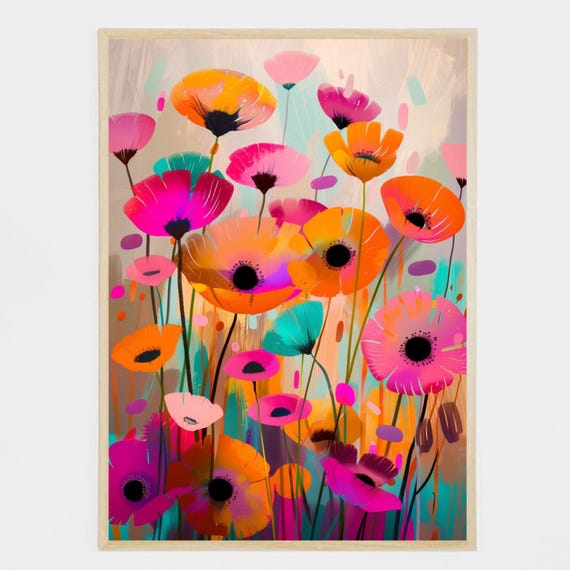 Colorful Garden Poster Illustration Print Wall Art Instant 8k Resolition