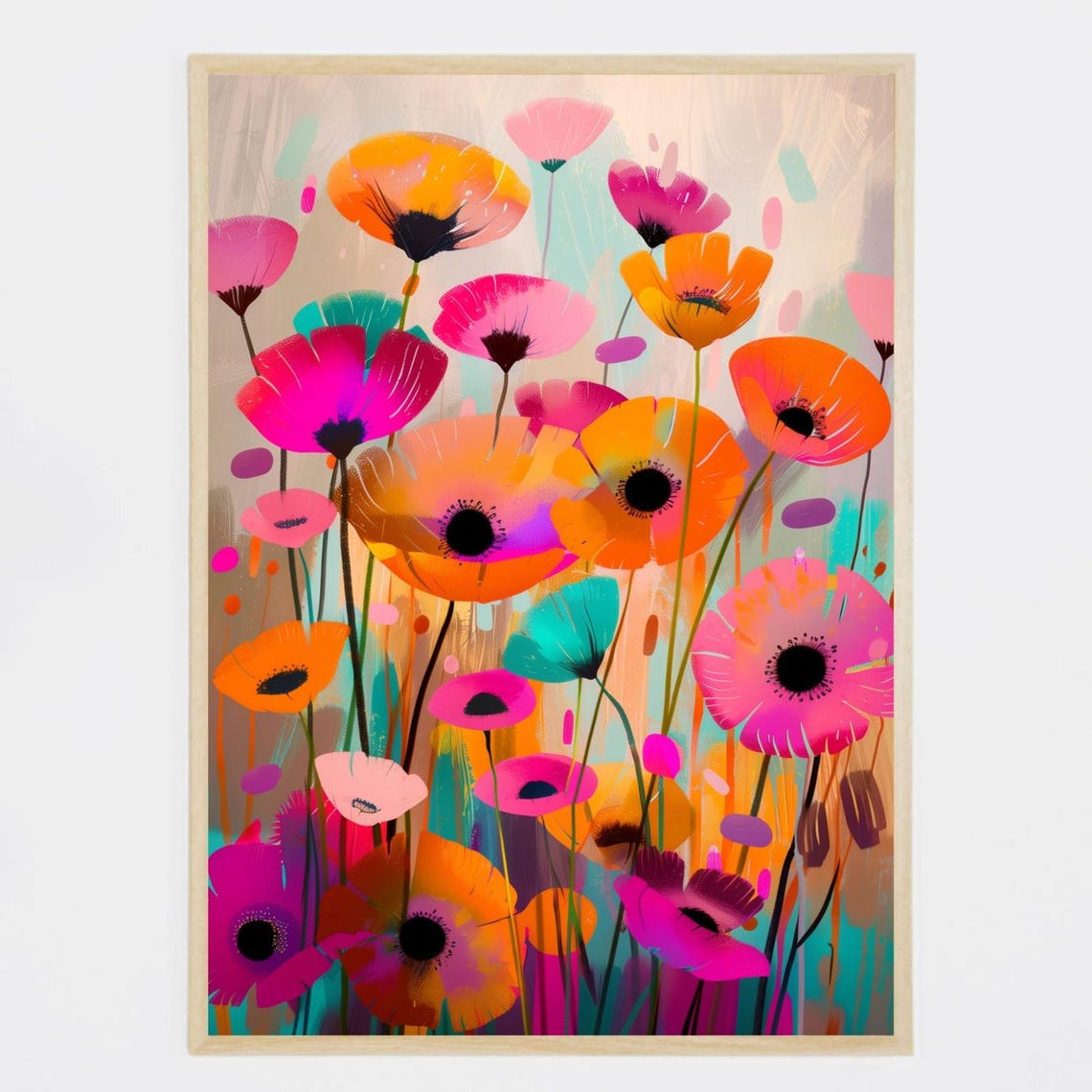 Colorful Garden Poster Illustration Print Wall Art Instant 8k Resolition