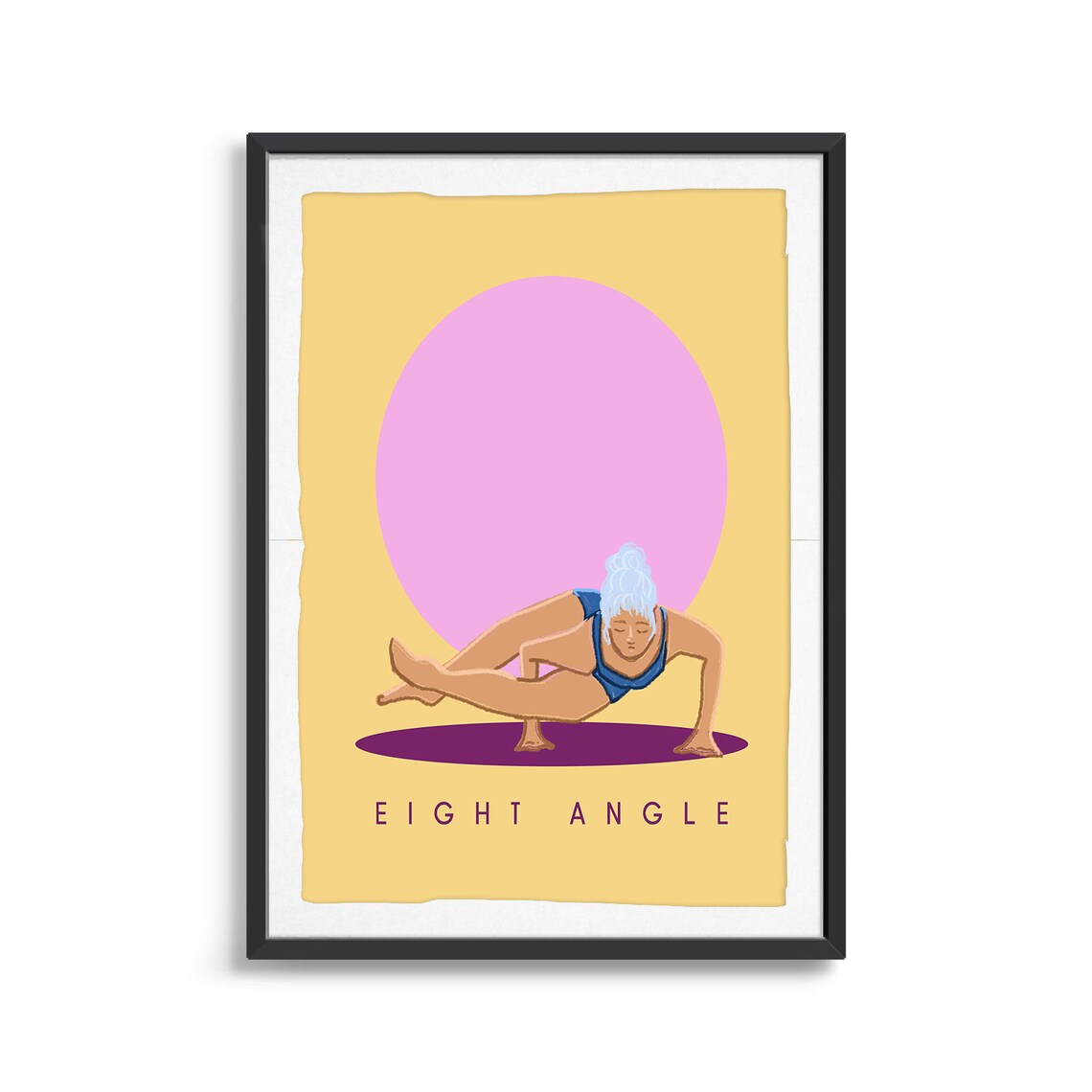 Eight Angle Retro Yoga Arm Balance Sun Circle Flat Illustration Print