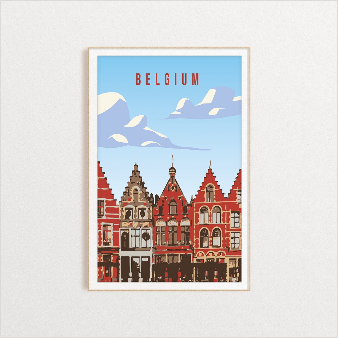 Storybook Belgium Red Brick Stepped Gable Old Town Travel Poster - Image 2