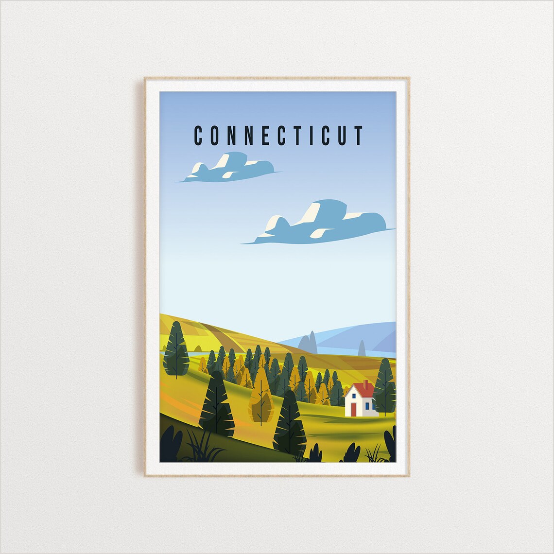 Connecticut Autumn Travel Poster Fall Countryside Hills Farm Art - Image 2
