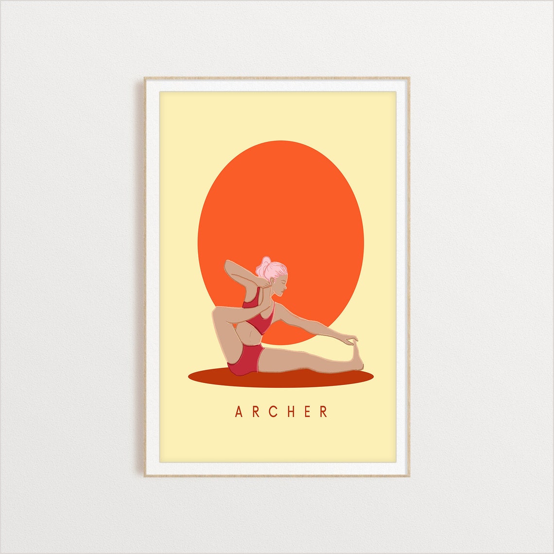 Archer Yoga Pose Retro Illustration With Bold Orange Sun Poster - Image 2