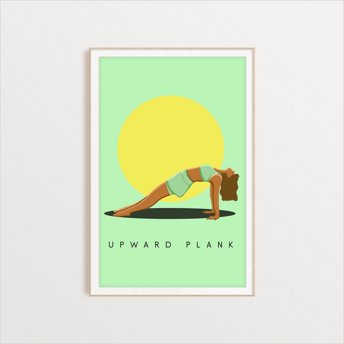 Upward Plank Retro Yoga Backbend Sun Circle Flat Illustration Print