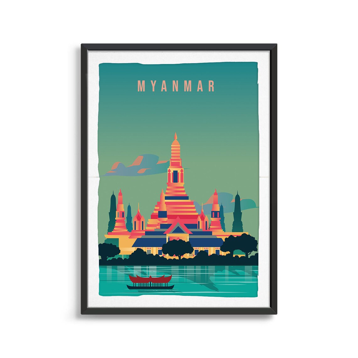 Myanmar Travel Poster, Country Illustration Art