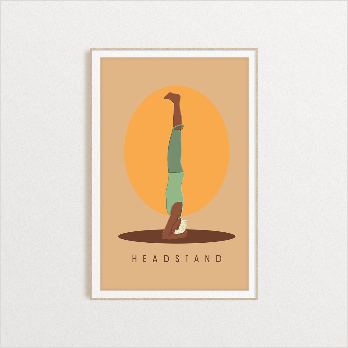 Headstand Yoga Pose Retro Illustration With Orange Sun Poster - Image 2