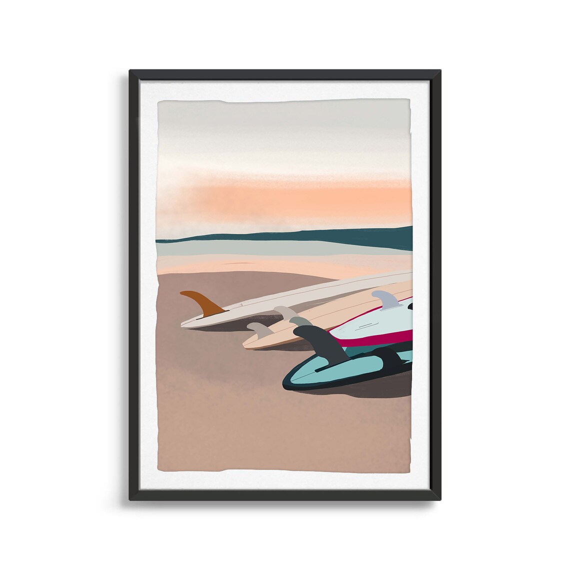 Surfboards Under The Sunset Ocean Art Print - Image 2