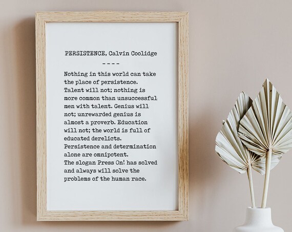 Persistence Calvin Coolidge Motivational Quote Typewriter Print