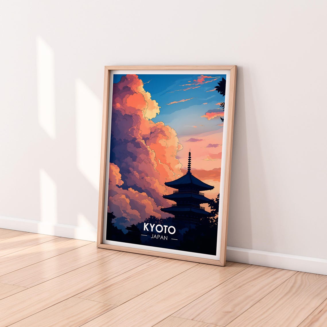 Kyoto Japan Pagoda Silhouette Vivid Sunset Dramatic Sky Poster - Image 2