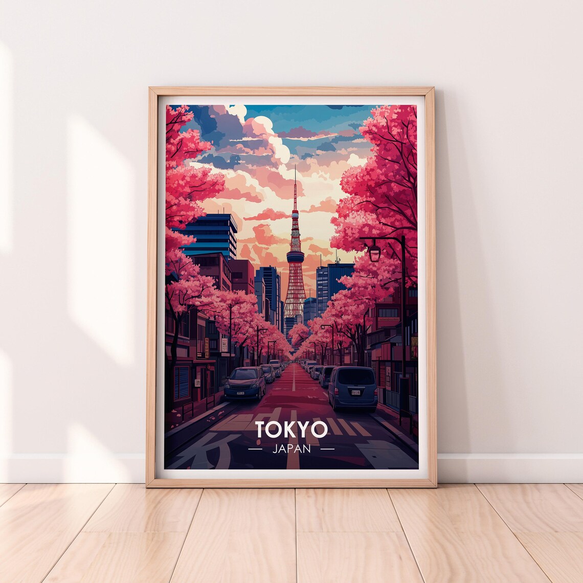 Tokyo Japan Tokyo Tower Cherry Blossom Sunset Vintage Travel Poster