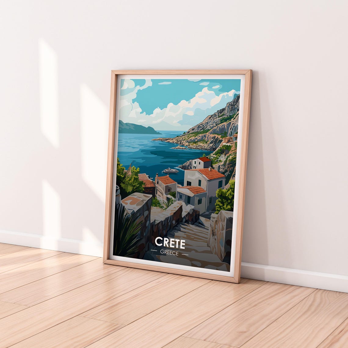 Crete Greece Coastal Village Red Tile Roofs Vintage Travel Poster - Image 2