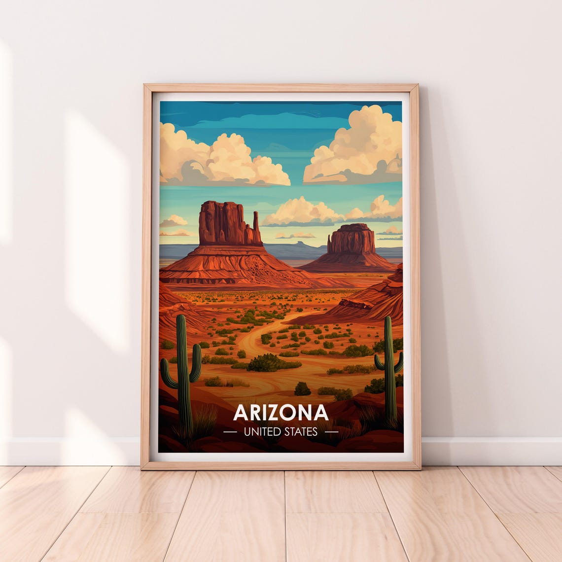 Arizona Monument Valley Red Rock Buttes Saguaro Cactus Desert Poster