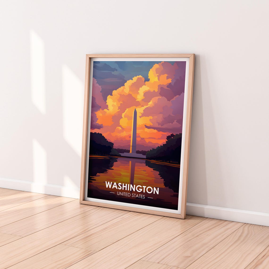 Washington United States Monument Sunset Reflection Travel Poster - Image 2
