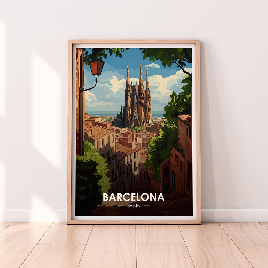 Barcelona Spain Sagrada Familia Old Town Street Daytime Poster