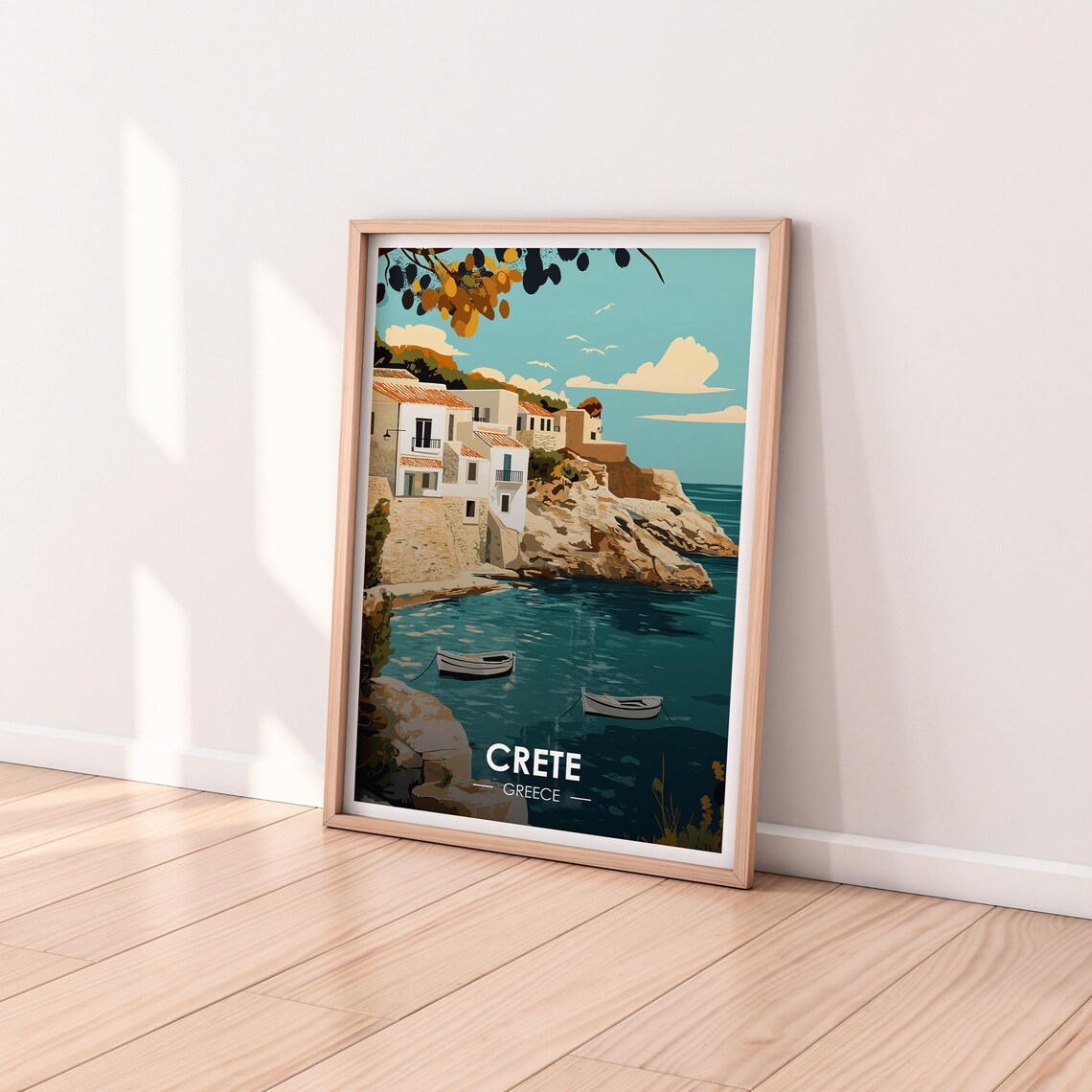 Crete Greece Whitewashed Fishing Village Boats Vintage Travel Poster - Image 2