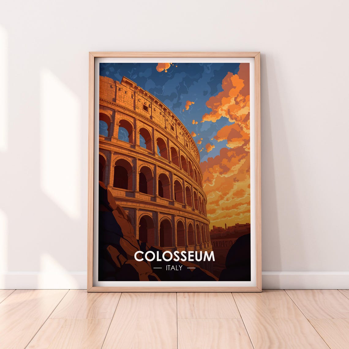 Colosseum Rome Italy Sunset Ancient Ruins Vintage Travel Poster