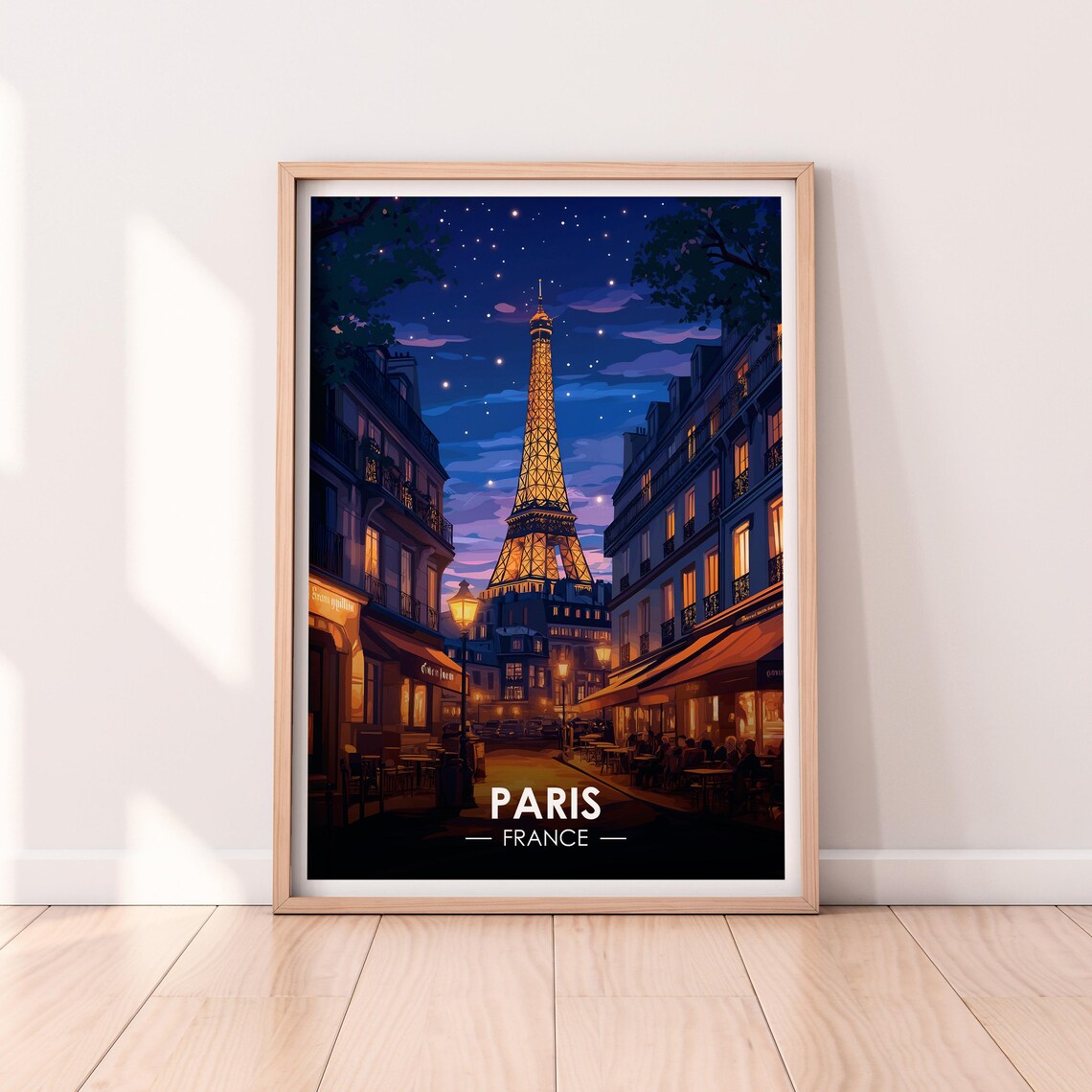 Paris France Eiffel Tower Sparkling Night City Street Scene Poster