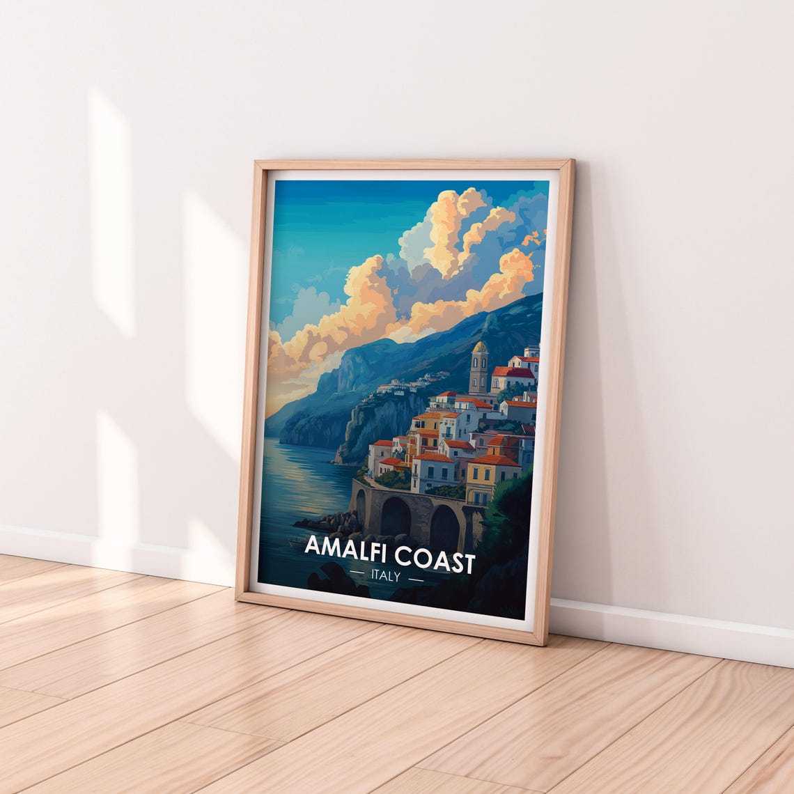 Amalfi Coast Italy Sunset Over Old Coastal Village Travel Poster - Image 2