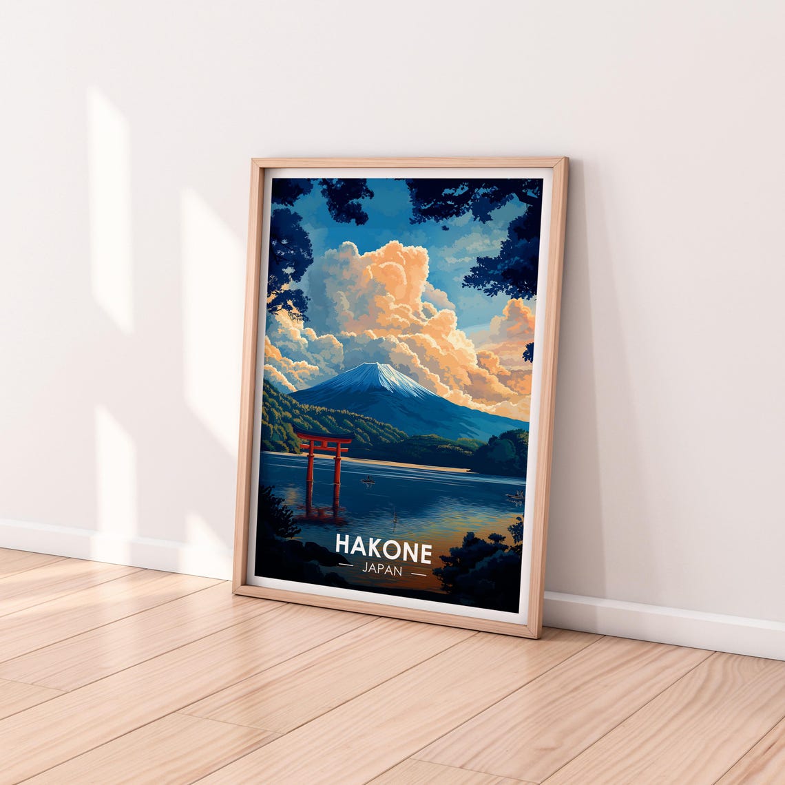 Hakone Japan Mount Fuji Red Torii Gate Lake Golden Sunset Poster - Image 2