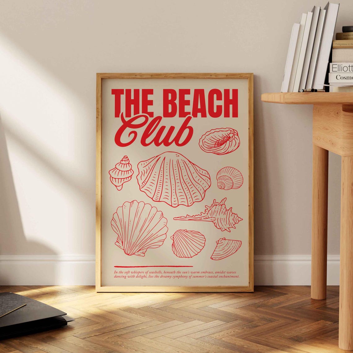 The Beach Club Red Seashell Line Art Coastal Summer Room Print