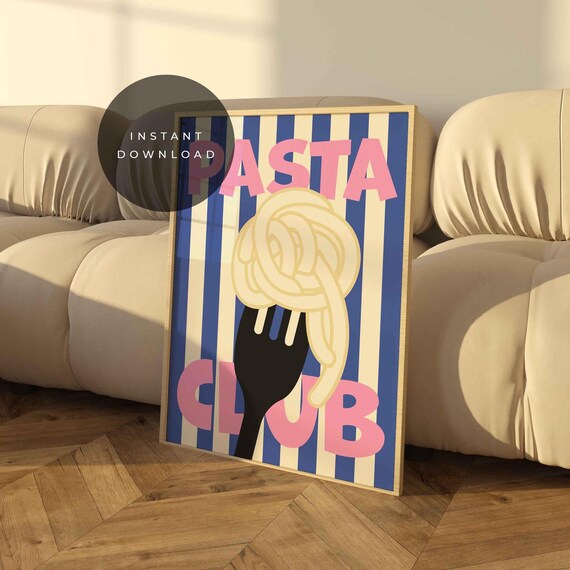 Pasta Club Pop Art Italian Spaghetti Fork Retro Kitchen Poster