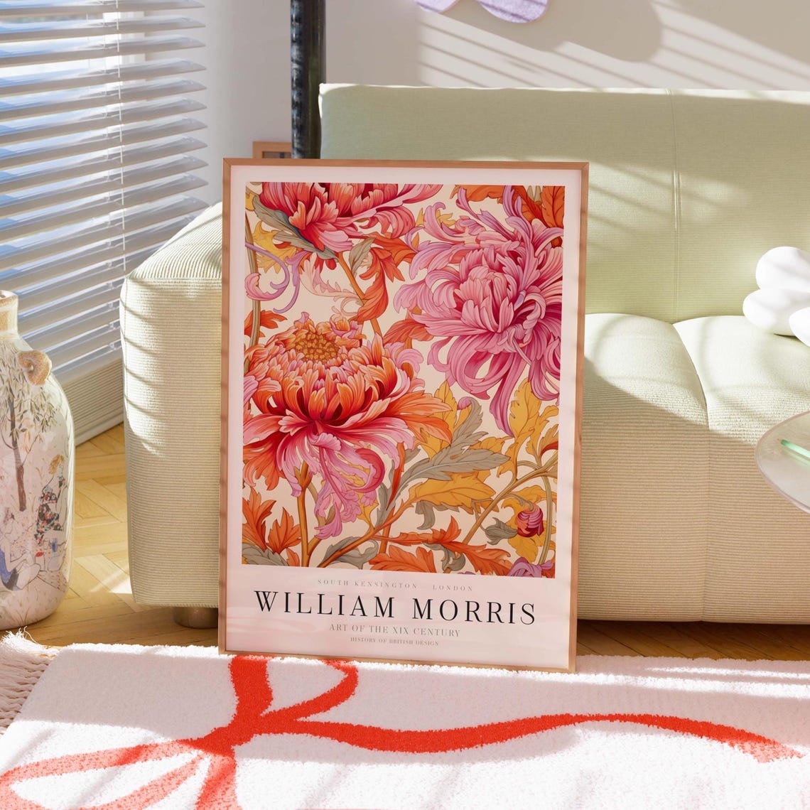 William Morris Pink Chrysanthemum Botanical Exhibition Poster