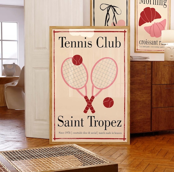 Tennis Club Print Trendy Country Decor Racket Cute Sports Posters Preppy Wall Art Retro Home