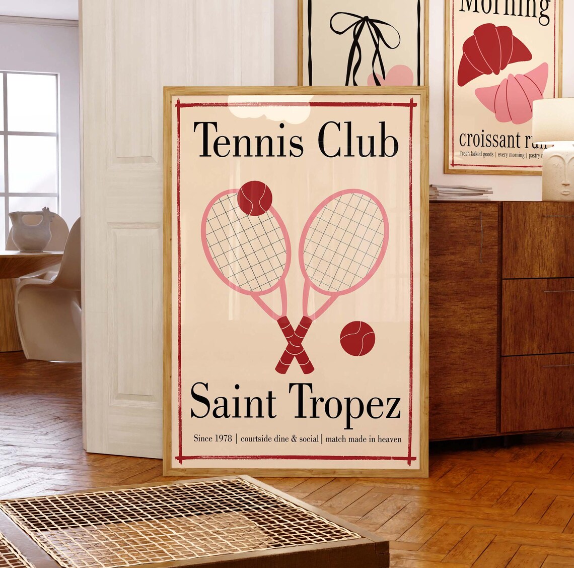 Tennis Club Saint Tropez 1978 Pink Racket Preppy Retro Poster