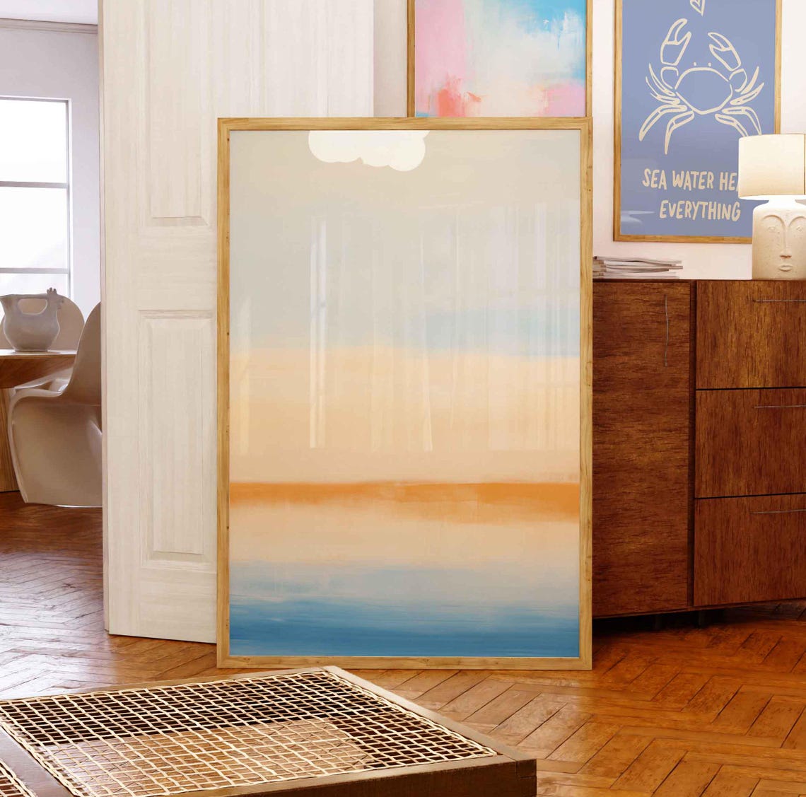 Light Blue Beige Abstract Color Field Gradient Minimal Poster