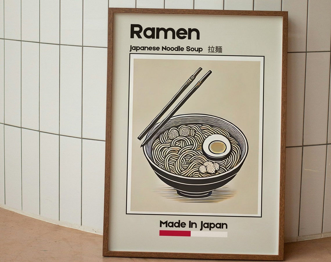 Ramen Japanese Noodle Soup Minimal Line Art Kitchen Food Poster