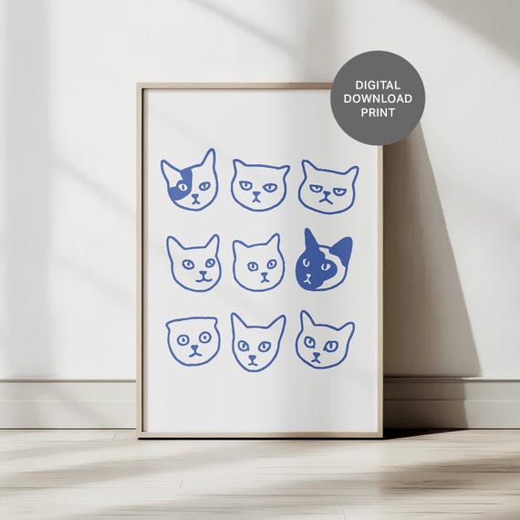 Wall Art Cute Cats Playful Cat Illustration Funny Adorable Poster For Apartment Decor Dorm Room Prints Trending Home