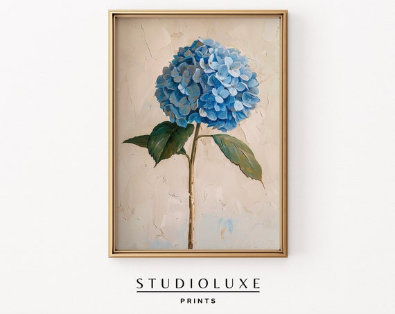 Blue Hydrangea Art Coastal Granddaughter Prints Preppy Vintage Wall Floral Nursery Print Poster