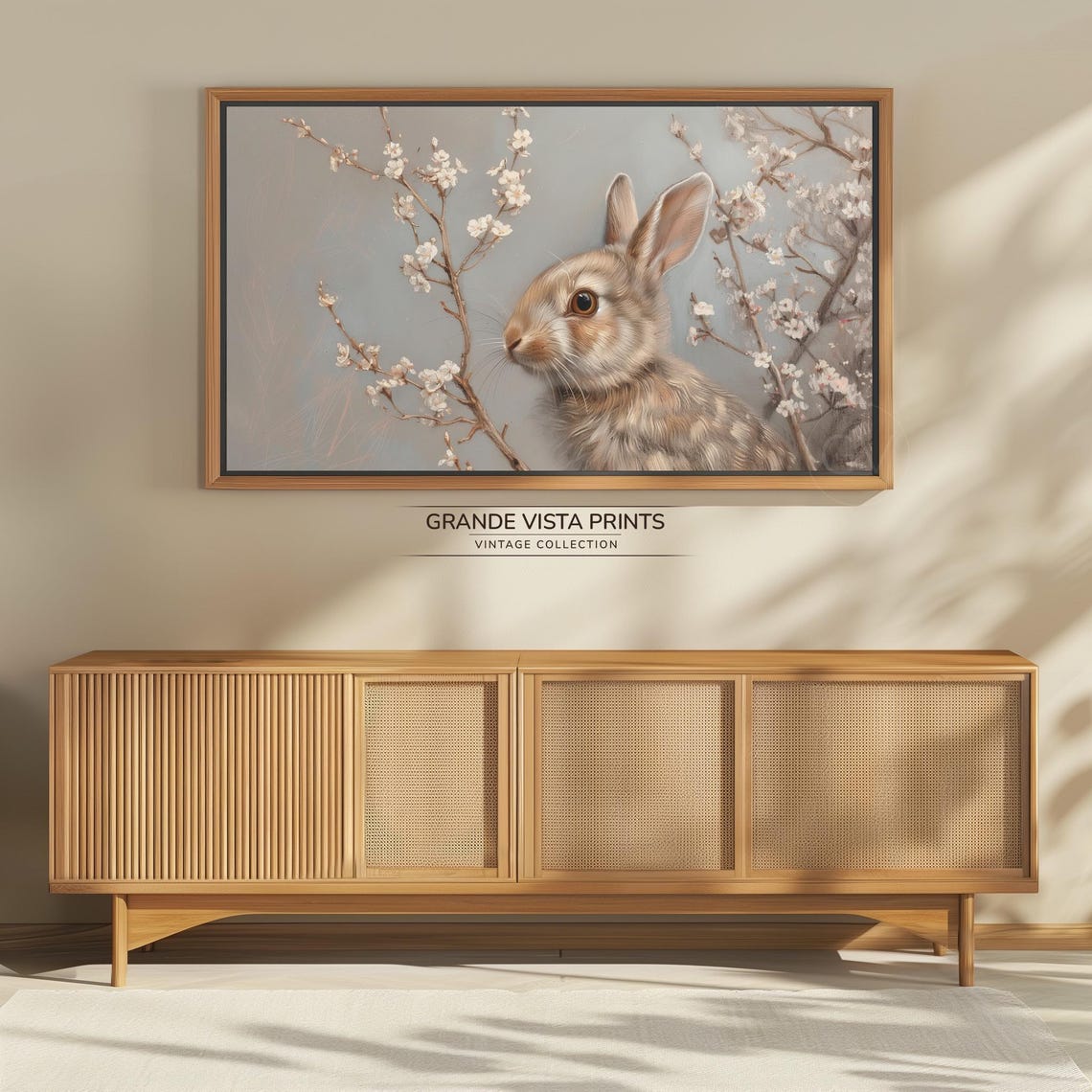 Brown Rabbit Profile Among White Blossom Branches Easter Art Print - Image 4
