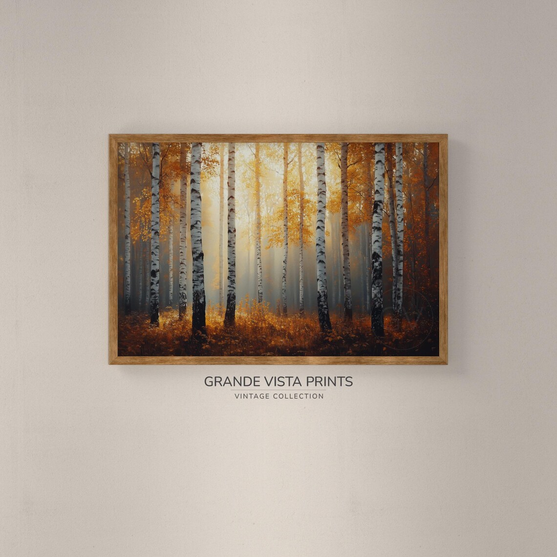 Misty Golden Birch Forest Foggy Autumn Trees Landscape Painting Poster - Image 2