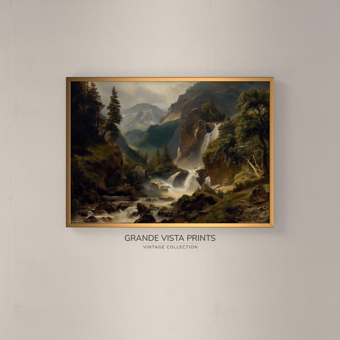 Forest Waterfall Landscape Painting Waterfall Painting Wall Art Instant Waterfall Art Print Gv4202
