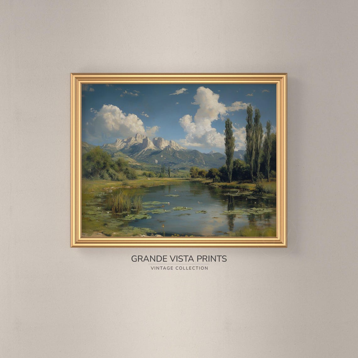 Mountain River Valley Poplar Trees Lily Pads Snow Peaks Summer Poster - Image 3