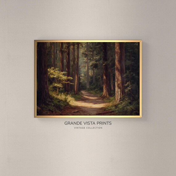 Redwood Forest Path Landscape Painting Forest Path Wall Art Forest Trees Artwork Gv4377