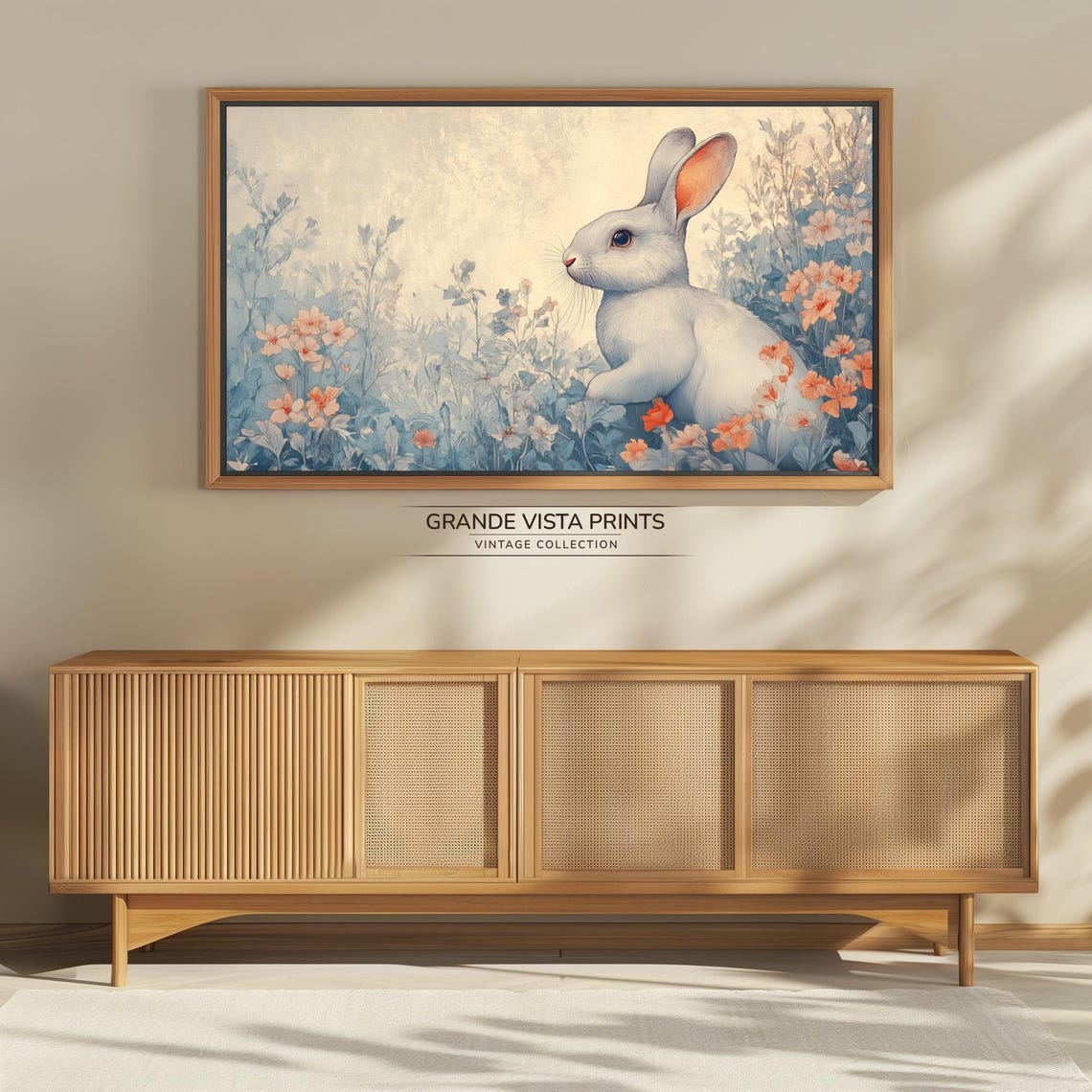 White Rabbit Pastel Wildflowers Dreamy Spring Illustration Poster - Image 4