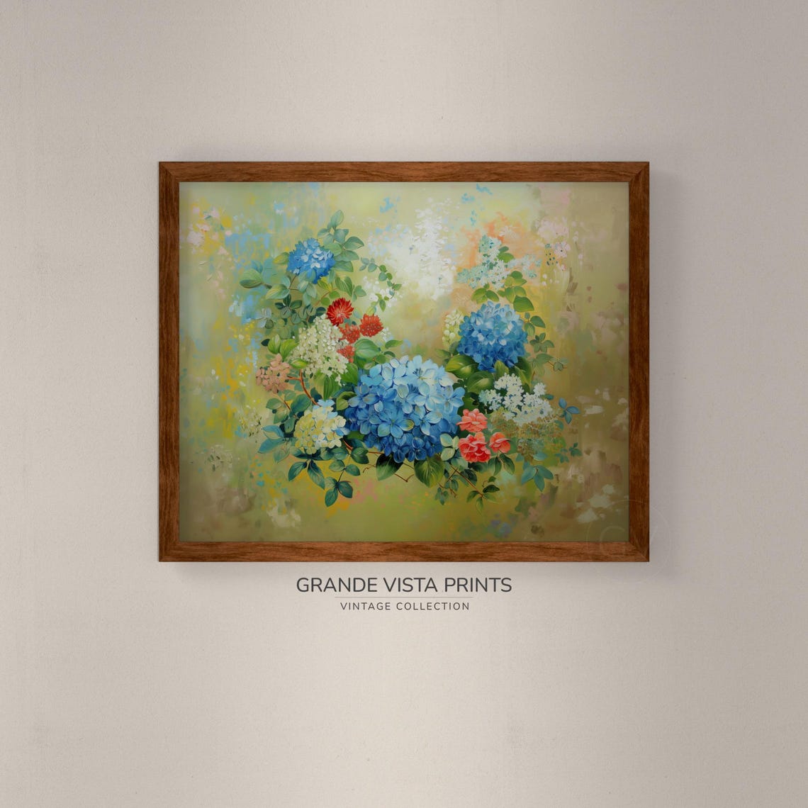 Blue Hydrangea Blossoms Spring Garden Vintage Floral Art Poster - Image 4