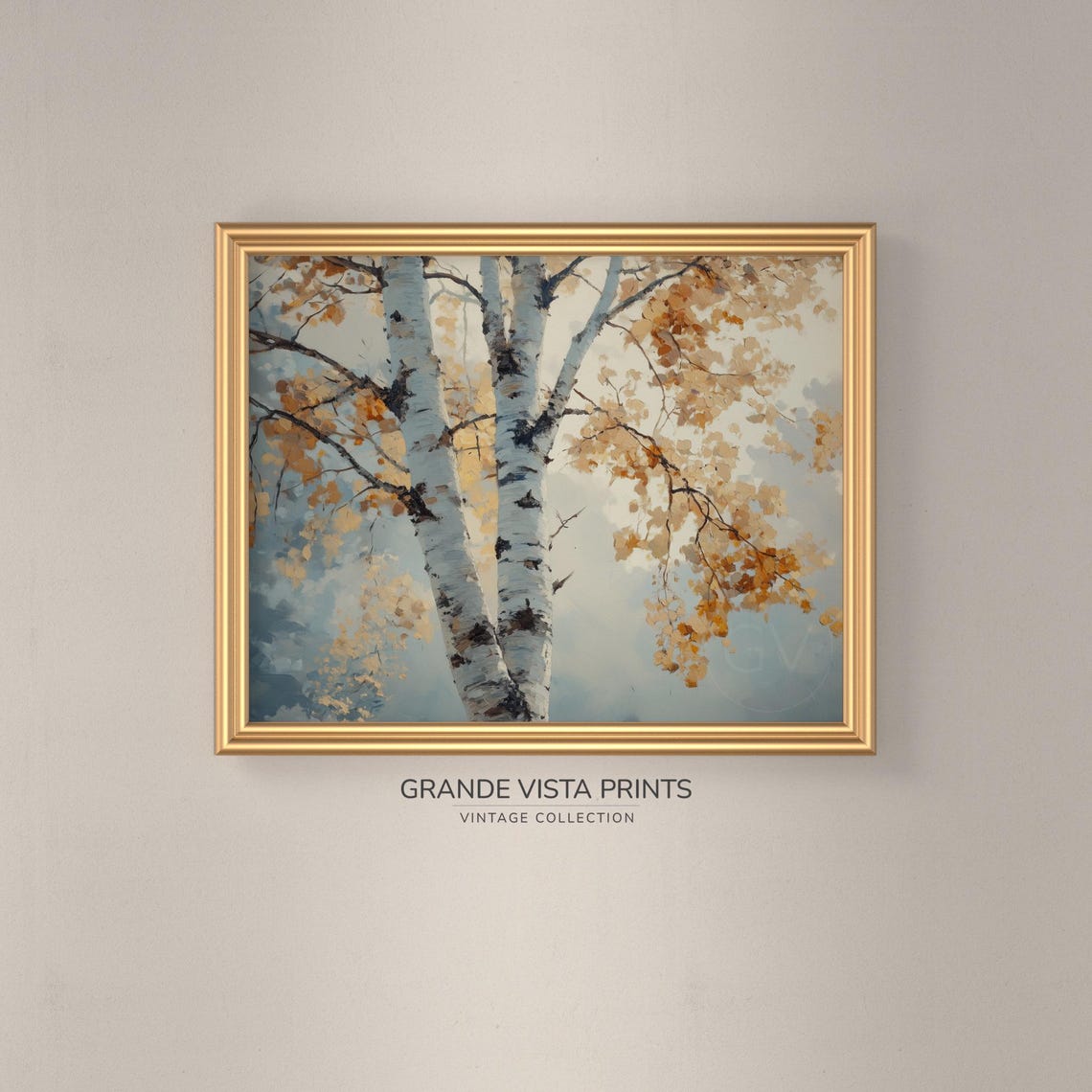 White Birch Branches Golden Leaves Sparse Autumn Painting Poster - Image 3
