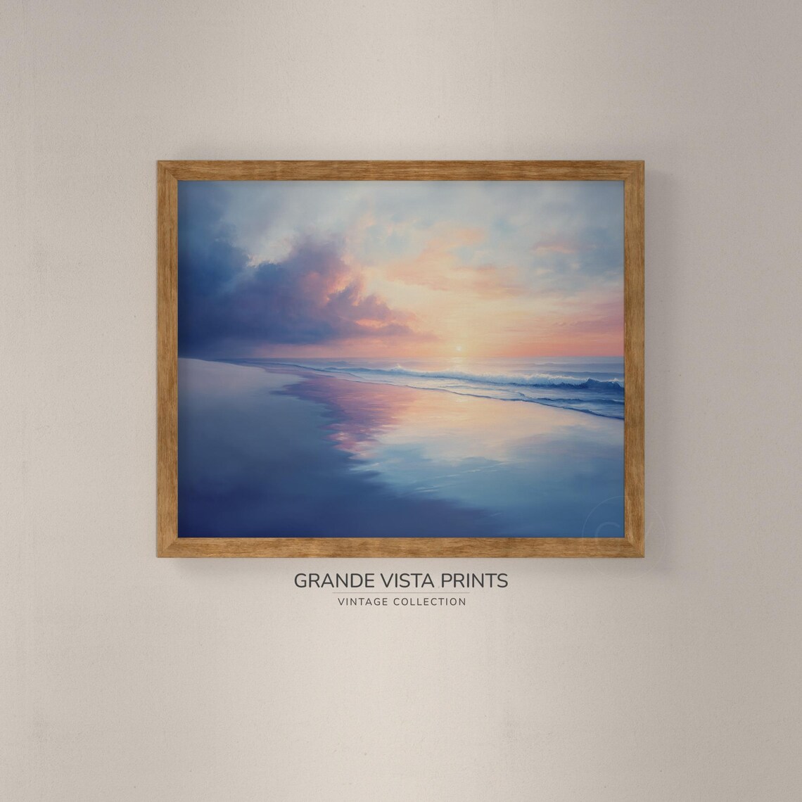 Pastel Sunset Beach Pink Purple Sky Wet Sand Reflections Travel Poster - Image 4