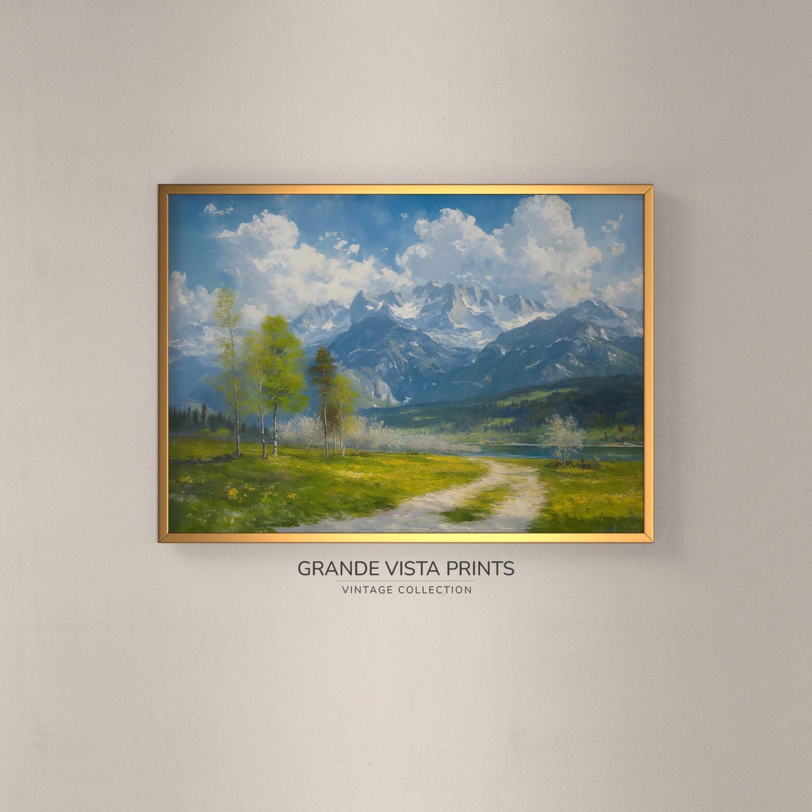 Spring Mountains Vintage Landscape Painting Nature Spring Artwork Instant Art Print Gv4024