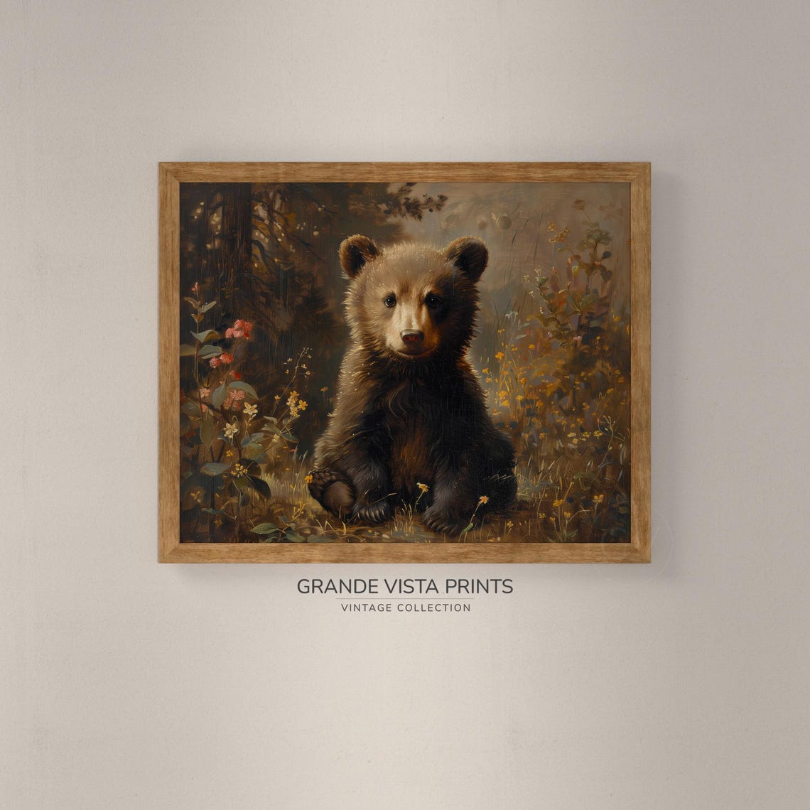 Brown Bear Cub Wildflower Portrait Vintage Wildlife Wall Poster - Image 4