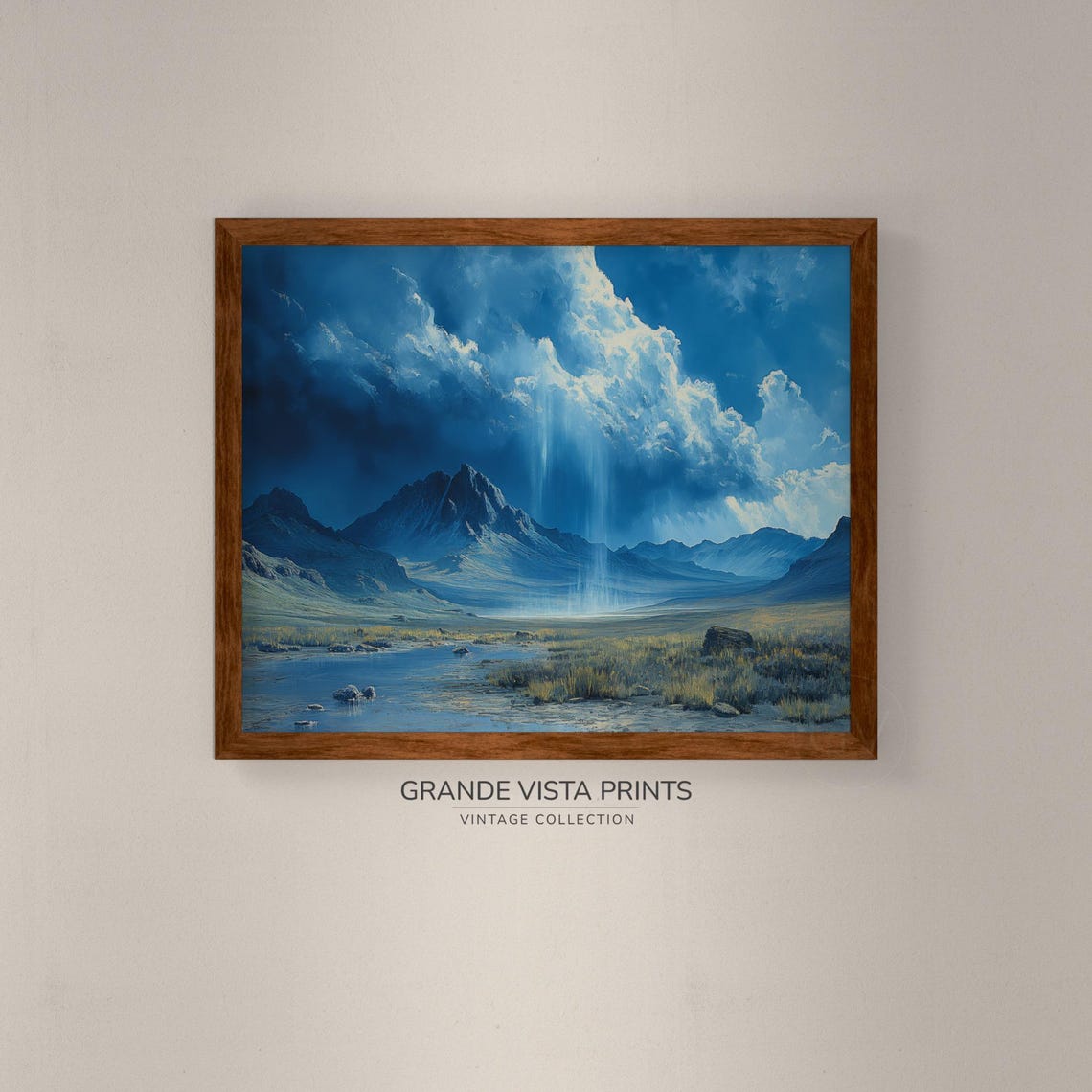 Blue Mountain Valley Rain Light Rays Stream Dramatic Sky Poster - Image 4