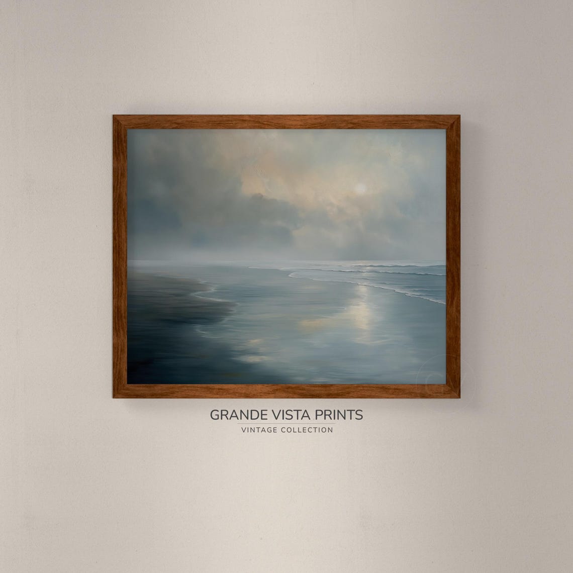 Misty Ocean Beach Soft Waves Cloudy Sky Gentle Glow Seascape Poster - Image 4