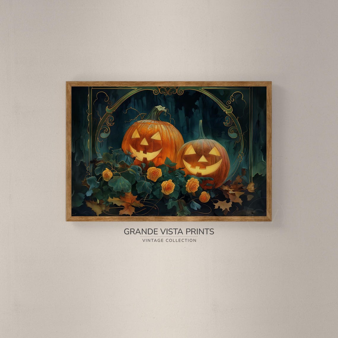Halloween Jack O Lantern Roses Vintage Pumpkin Wall Art Poster - Image 2